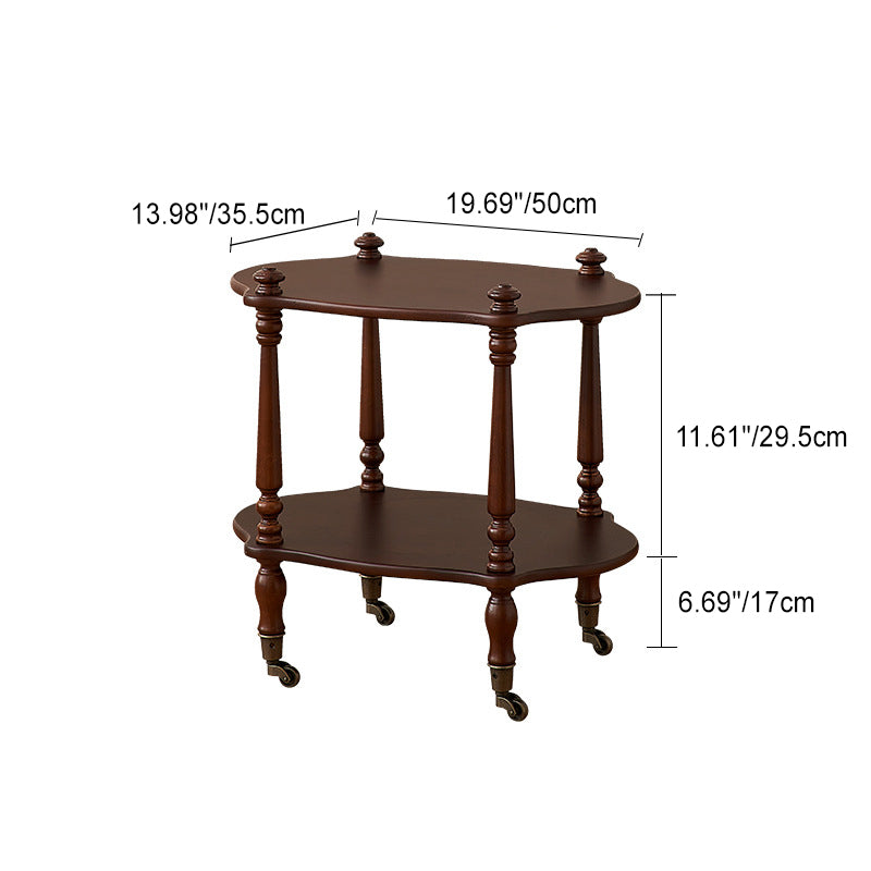 Traditional Vintage Square Wood End Table Wheels Four Legs For Living Room