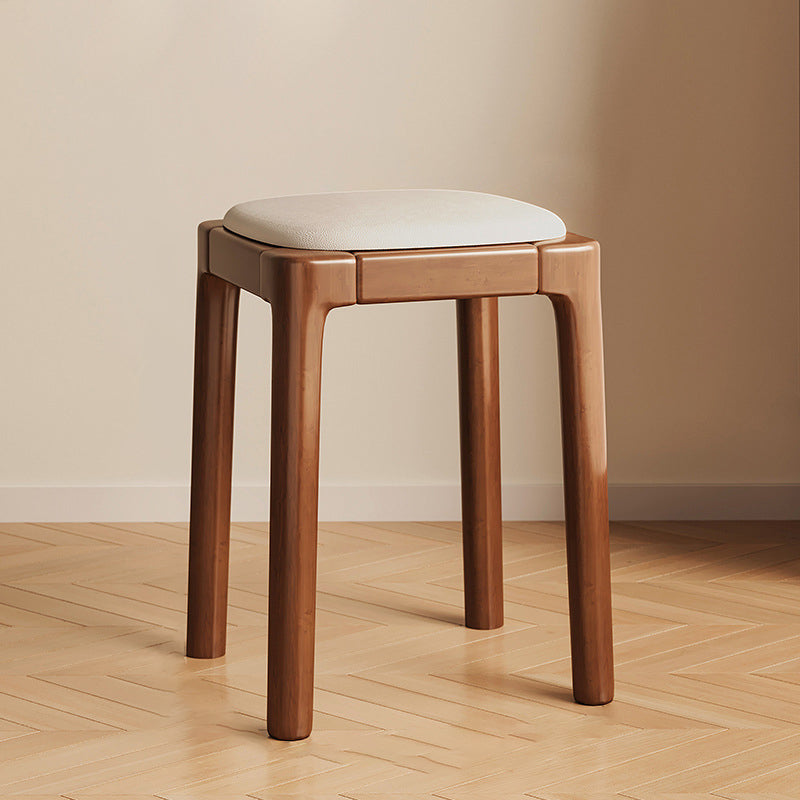 Modern Simplicity Wood Leather Sponge Square Vanity Stool Backless For Bedroom