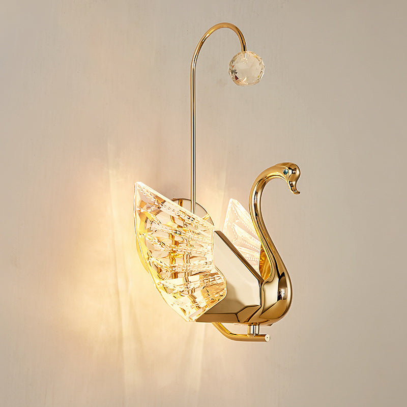 Modern Luxury Crystal Aluminum Acrylic Swan LED Wall Sconce Lamp For Bedside