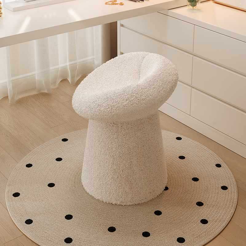 Contemporary Scandinavian Lambswool Round Vanity Stool For Bedroom