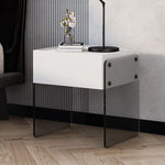 Modern Minimalist Rectangular Wood Plank Glass Nightstand 1-Drawer For Bedroom