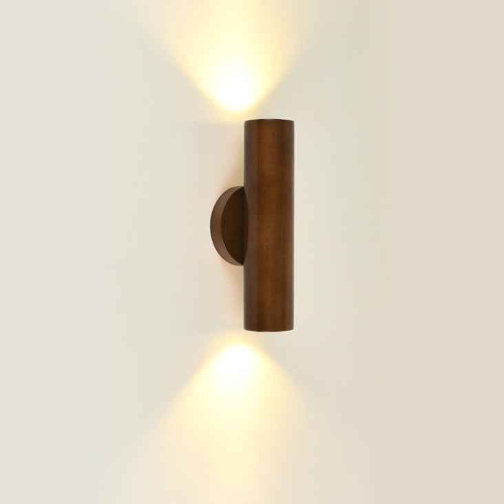 Traditional Japanese Rubber Wood Cylinder LED Wall Sconce Lamp For Bedroom