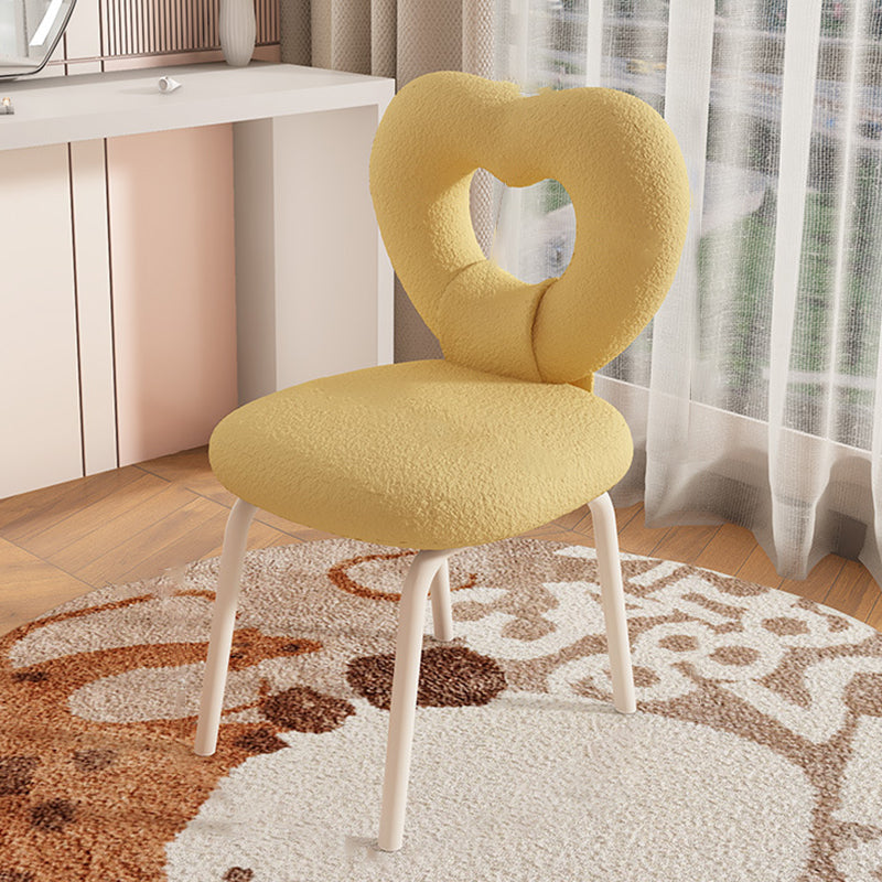 Contemporary Nordic Round Heart Lambswool Solid Wood Metal Vanity Stool Backrest For Bedroom