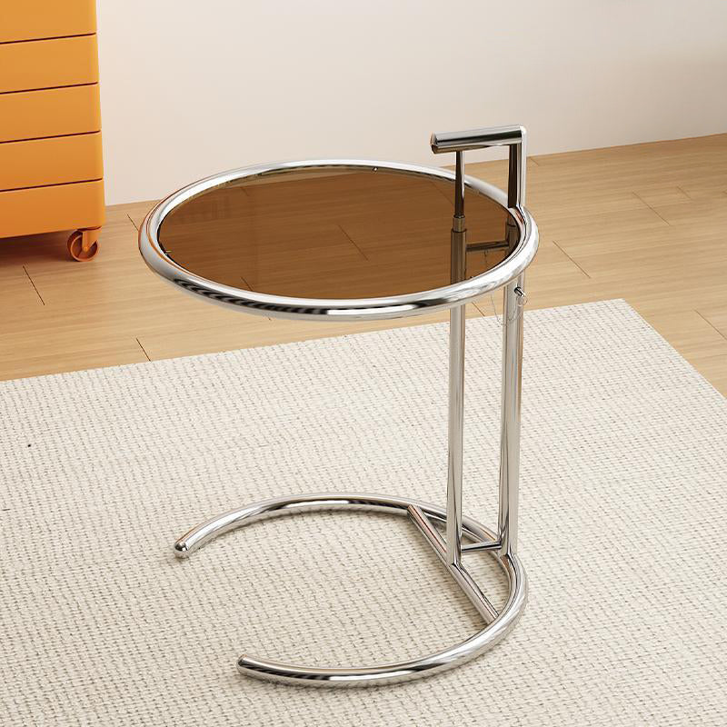 Modern Minimalist Round Tabletop Stainless Steel Tempered Glass Side Table Extendable For Living Room