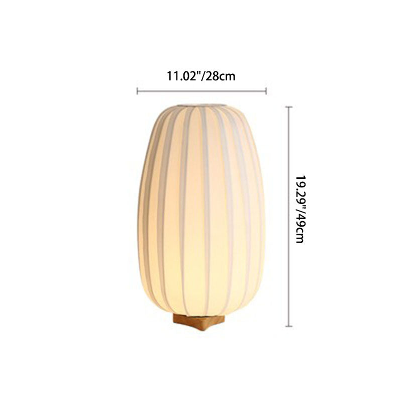 Modern Minimalist Pleated Oval Wooden Fabric Hardware 1-Light Table Lamp For Bedroom