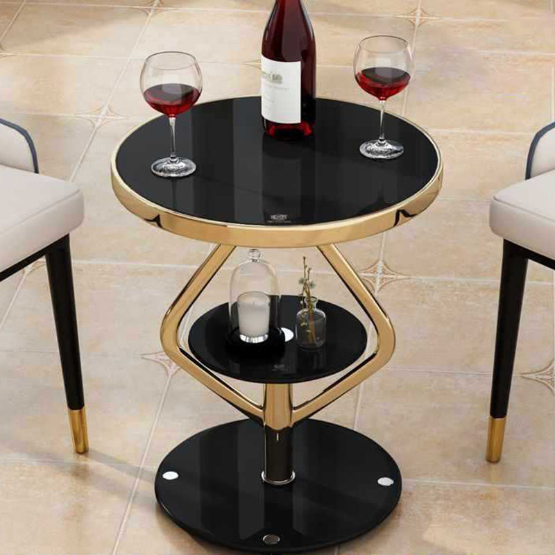 Contemporary Nordic Round Lozenge Glass Stainless Steel End Table 2-Tier For Living Room