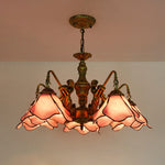 Traditional Tiffany Floral Iron Glass 3/5 Light Chandelier For Living Room