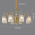 Traditional French Full Copper Frame Water-ripple Glass Cup Shade 5/6/8/10-Light Chandelier For Living Room