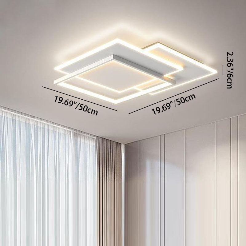 Modern Minimalist Square Rectangular Wavy Acrylic Iron LED Flush Mount Ceiling Light For Bedroom