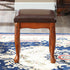 Traditional European Square Fabric Upholstered Wood Carved Frame Vanity Stool For Bedroom