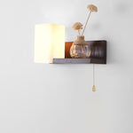 Modern Minimalist Rectangular Square Shelf Wood Glass 1-Light Wall Sconce Lamp For Bedroom