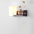 Modern Minimalist Rectangular Square Shelf Wood Glass 1-Light Wall Sconce Lamp For Bedroom