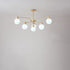 Modern Minimalist Curved Pole White Bellflower Hardware Wood Glass 6/10 Light Chandelier For Living Room