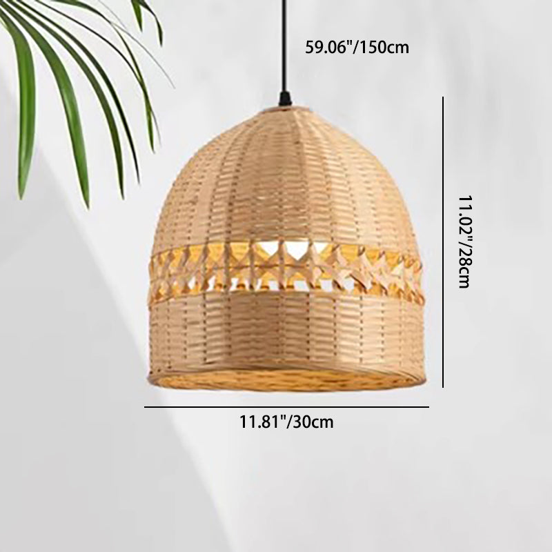 Traditional Chinese Round Dome Bamboo Weaving Hollow 1-Light Pendant Light For Living Room