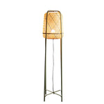 Traditional Japanese Cylindrical Hand-Woven Bamboo 1-Light Standing Floor Lamp For Bedroom