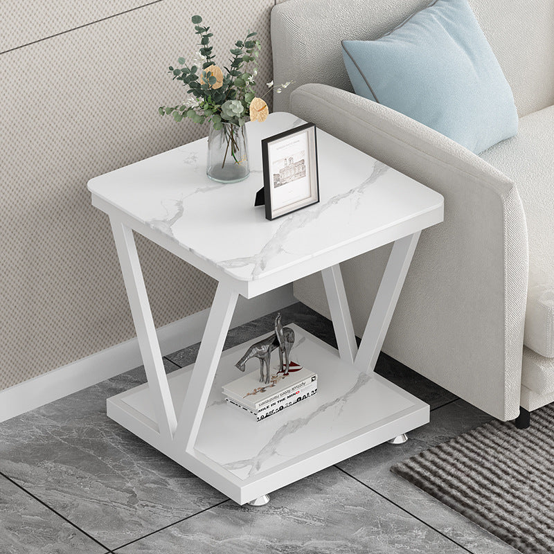 Modern Simplicity Square Slab Steel End Table 2-Tier For Living Room