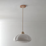 Contemporary Vintage Glass Pumpkin Shade Wood 1-Light Pendant Light For Living Room