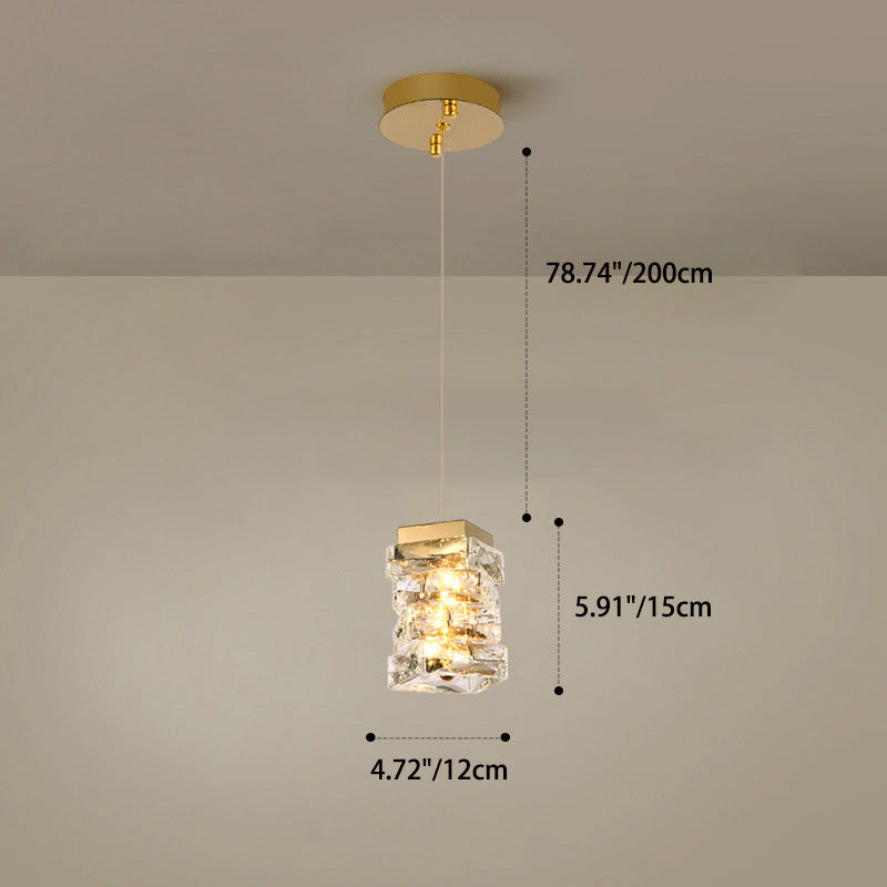 Modern Luxury Stainless Steel Crystal Irregular Column LED Pendant Light For Living Room