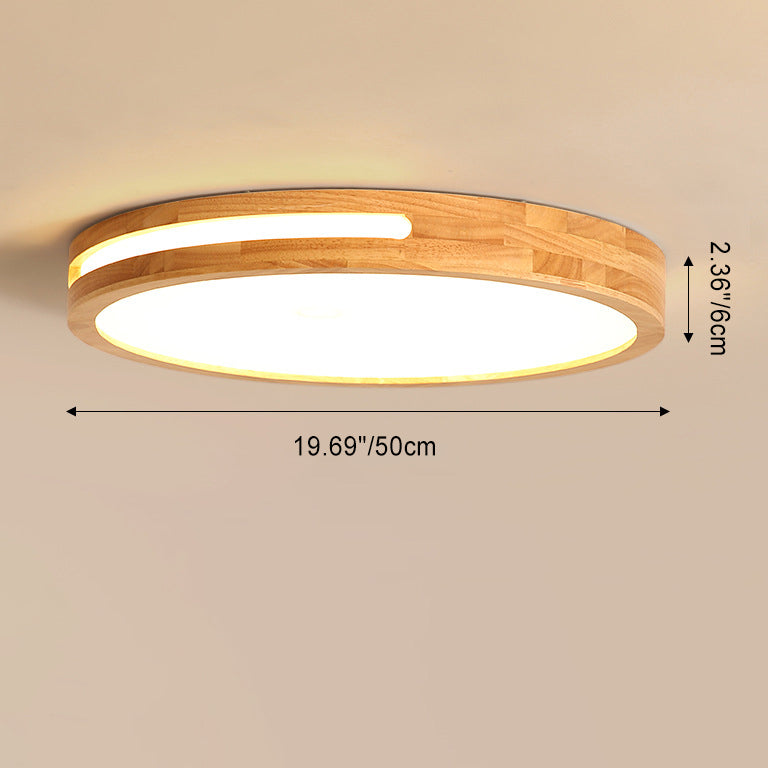 Modern Minimalist Round Wood Acrylic LED Flush Mount Ceiling Light For Bedroom