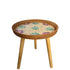Traditional Rustic Handmade Shell Round Wood Rattan Side Table For Living Room