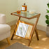 Contemporary Creative Rectangular Geometric Bamboo Glass Side Table 1-Shelf For Living Room