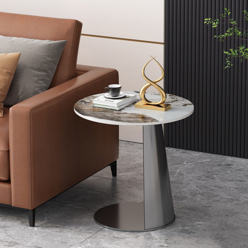 Contemporary Nordic Round Rock Slab Carbon Steel Coffee Table For Living Room