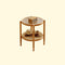 Traditional Japanese Round Glass Rattan Solid Wood End Table 2-Tier For Living Room