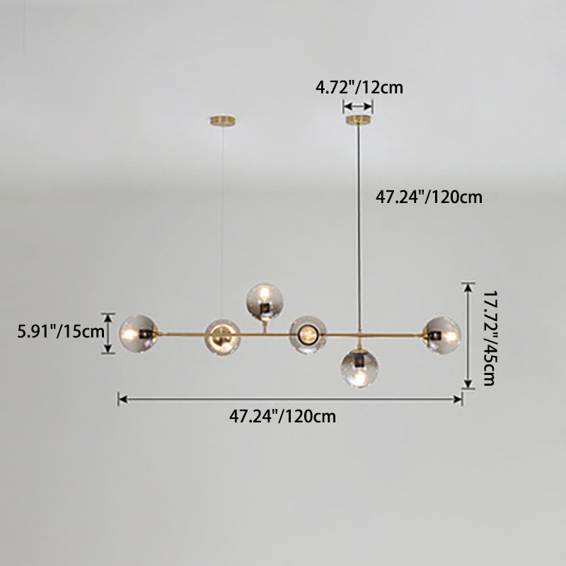 Modern Mid-Century Iron Long Strip Glass Ball 4/6-Light Chandelier Island Light For Dining Room