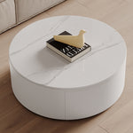 Modern Minimalist Round Slab Wood Metal Glass Coffee Table Set 2-Drawer For Living Room