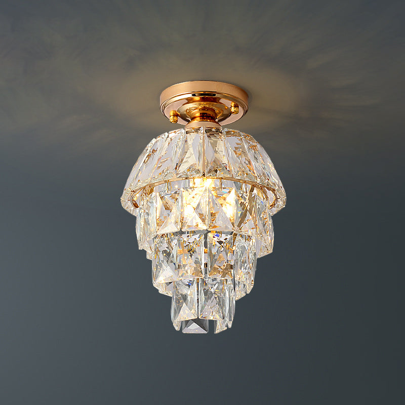 Modern Luxury Round Four Layers Crystal Metal 1-Light Semi-Flush Mount Ceiling Light For Living Room