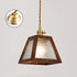 Traditional Chinese Trapezoidal Wood Floral Glass Shade 1-Light Pendant Light For Bedroom