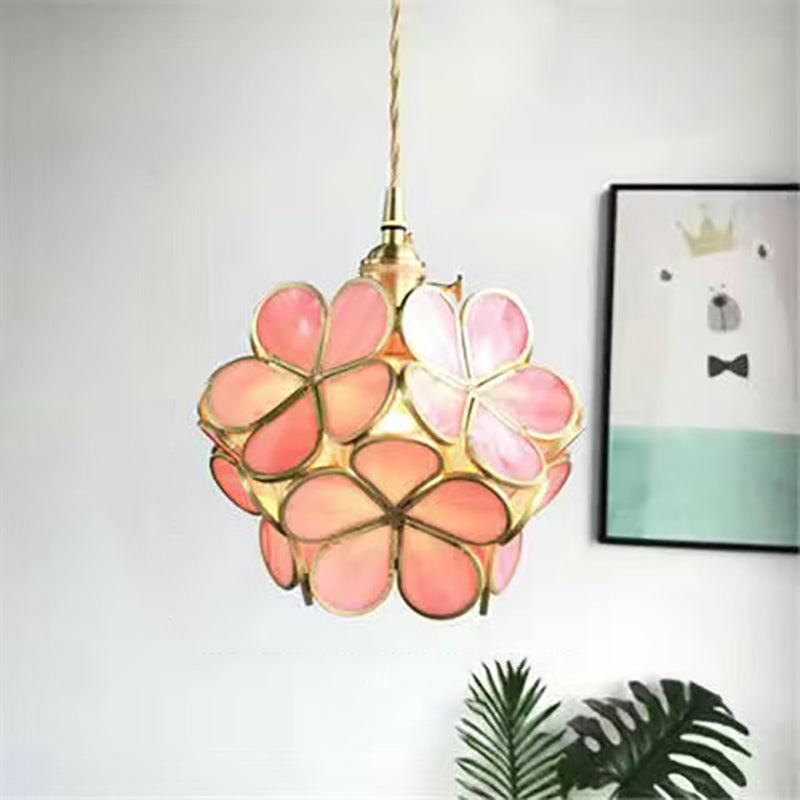 Modern Art Deco Brass Petal Glass Shade 1-Light Pendant Light For Living Room