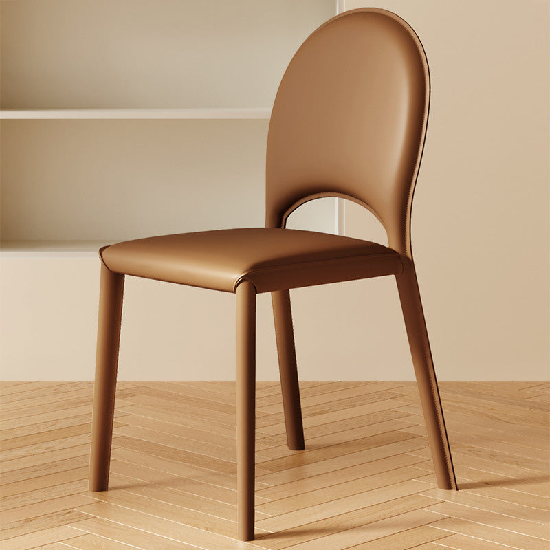 Modern Minimalist Square Oval Back Leather Carbon Steel Dining Chair For Dining Room