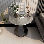 Contemporary Luxury Round Marble Texture Sintered Stone Top Coffee Table For Living Room