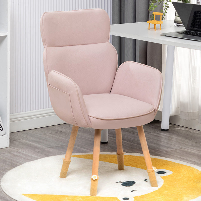 Contemporary Nordic Square Fabric Upholstered Solid Wood Legs Vanity Stool Backrest Armrest For Bedroom