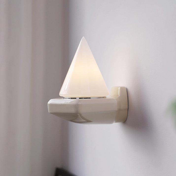 Modern Minimalist Cone Iron Ceramic Glass 1-Light Wall Sconce Lamp For Bedroom