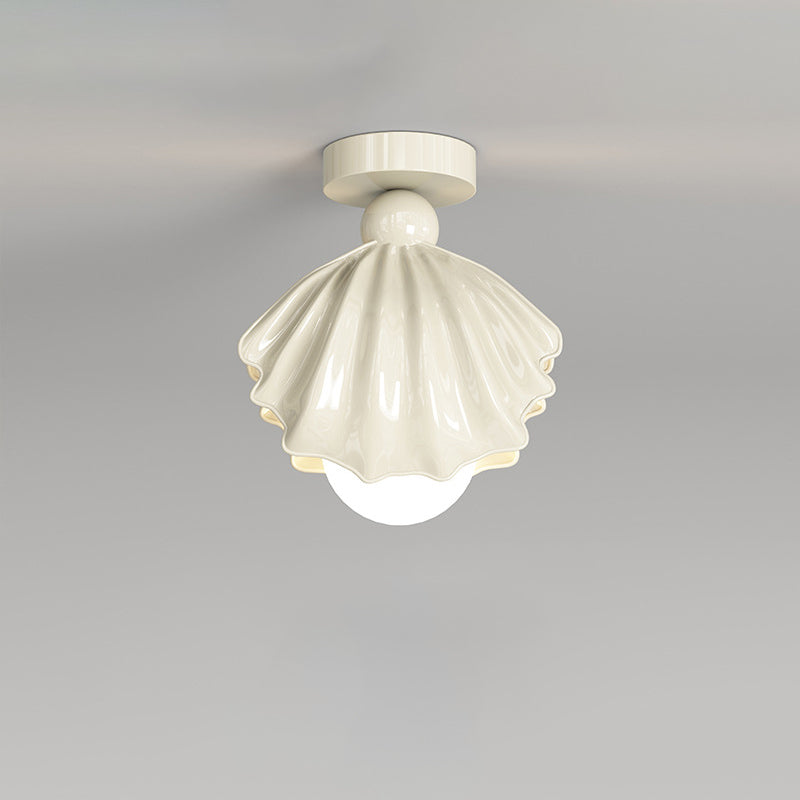 Contemporary Creative Cream Iron Resin Shell Design 1-Light Semi-Flush Mount Ceiling Light For Living Room