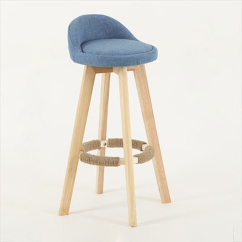 Traditional Vintage Round Fabric Wood Frame Swivel Bar Stool Low Back Footrest For Dining Room