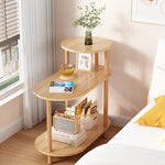 Modern Minimalist Round Oval Plank Solid Wood End Table 3-Tier For Living Room
