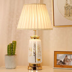 Traditional European Cylinder Ceramic Hardware Fabric 1-Light Table Lamp For Bedroom