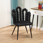 Contemporary Creative Trapezoidal Round Upholstered Bead String Backrest Velvet Carbon Steel Vanity Stool For Bedroom