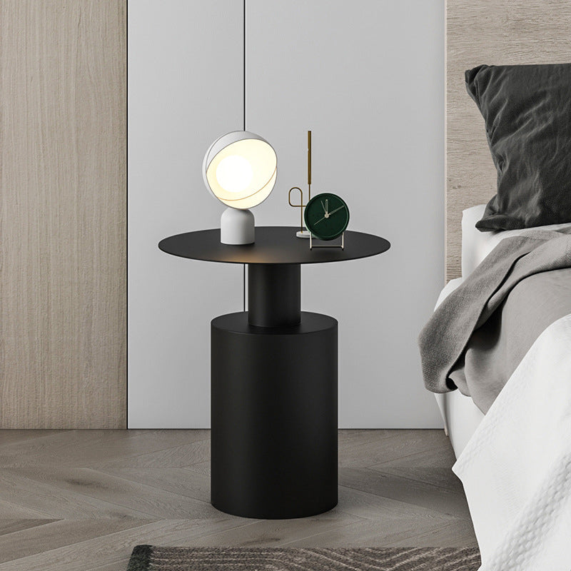 Modern Minimalist Round Cylinder Iron Nightstand 1-Tray For Bedside