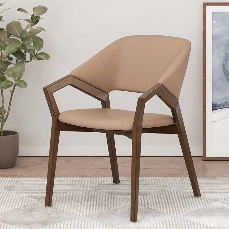 Contemporary Simplicity Square Leather Upholstered Wood Dining Chair Backrest Armrest For Dining Room