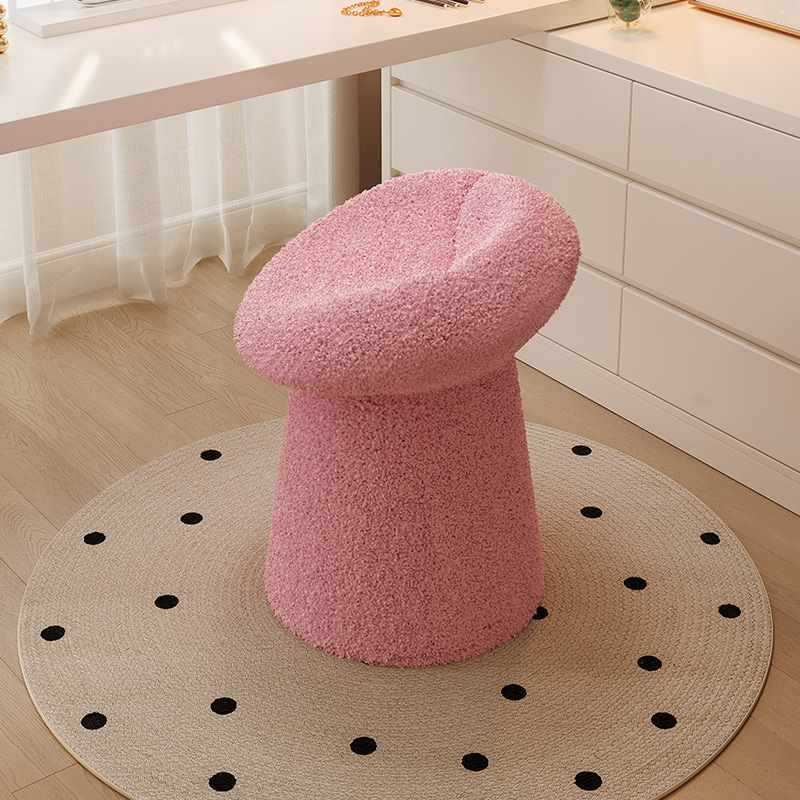 Contemporary Scandinavian Lambswool Round Vanity Stool For Bedroom