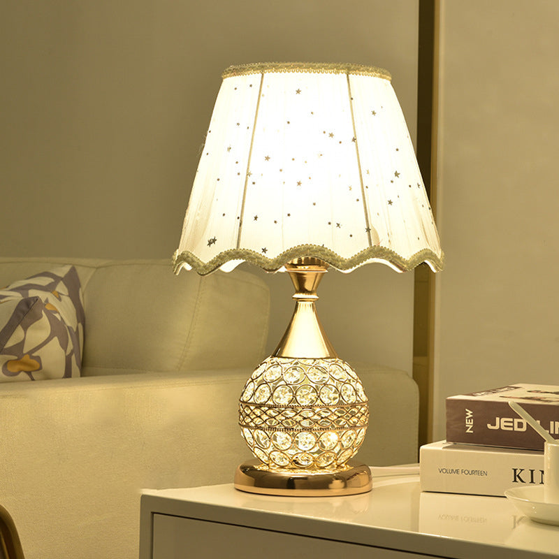 Contemporary Luxury Fabric Shade Crystal Ball Iron Base 1-Light Table Lamp For Home Office