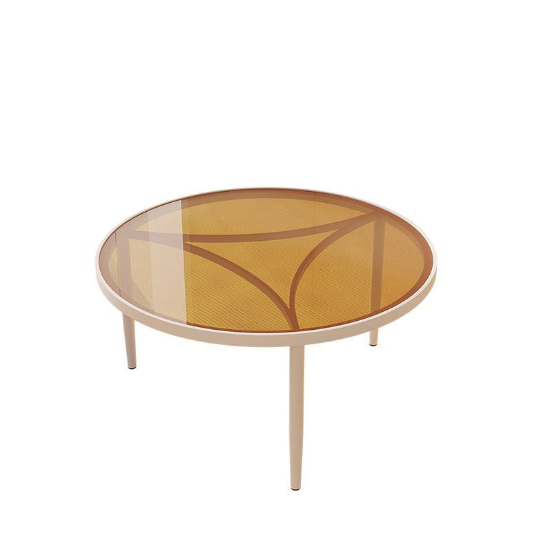 Contemporary Nordic Round Glass Top Iron 3-Leg Coffee Table For Living Room