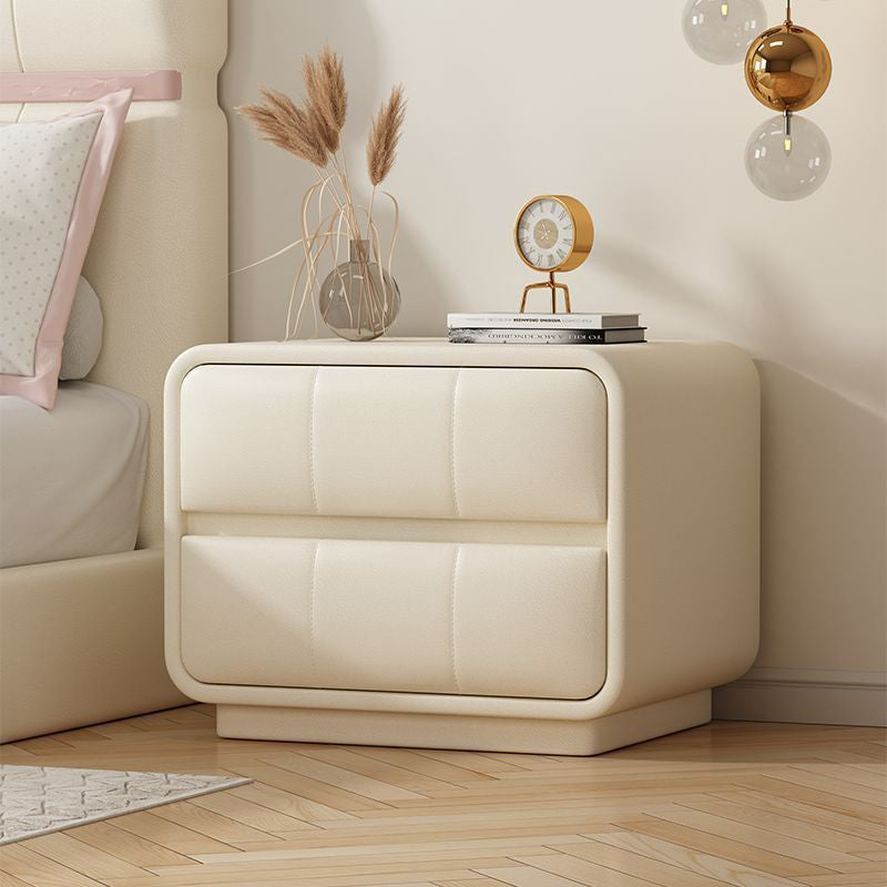 Contemporary Simplicity Square Microfiber Leather Wood Frame End Table 2-Drawer For Bedroom