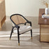 Traditional Vintage Square Upholstered Solid Wood Rattan Linen Dining Chair Backrest Armrest For Dining Room