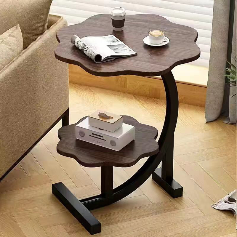 Contemporary Simplicity Petal Shape Marble Triangular Steel Frame Side Table 2-Tier For Living Room