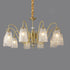 Traditional French Full Copper Frame Water-ripple Glass Cup Shade 5/6/8/10-Light Chandelier For Living Room